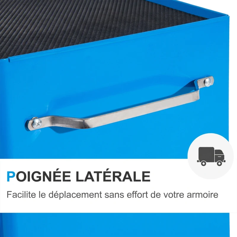 HOMCOM Chariot à outils sur roulettes, Servante d'atelier en acier 5 tiroirs verrouillable 2 clés, 61,5 x 33 x 82,5 cm, bleu