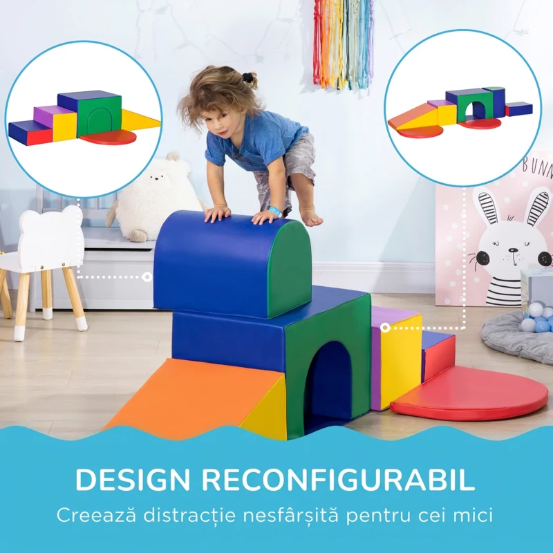 HOMCOM Set de Joacă pentru Copii 1-3 Ani, format din 7 Blocuri Multicolor din PU și EPE, 170x130x40 cm