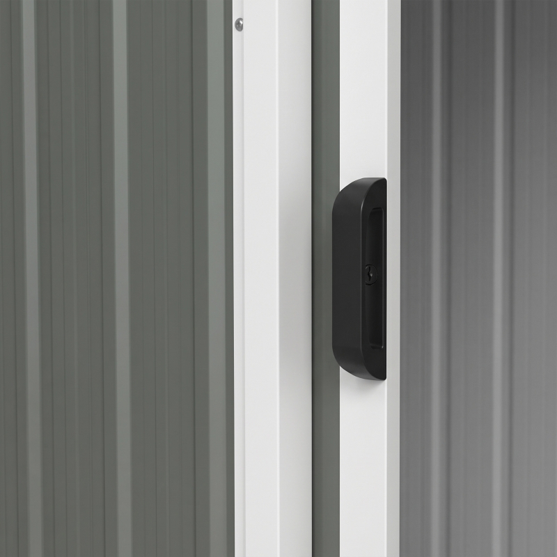 Outsunny Abri de Jardin en Métal 1,2 m², Cabane Jardin Extérieure, Porte Coulissante Verrouillable, 136x87x176cm, Gris Clair
