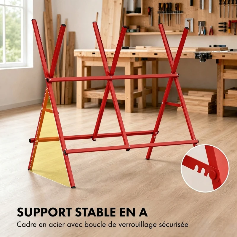 HOMCOM Tréteau Pliant Robuste en Acier, Charge 150 kg, Hauteur et Largeur Réglables, 102,5 x 71 x 101 cm, Rouge