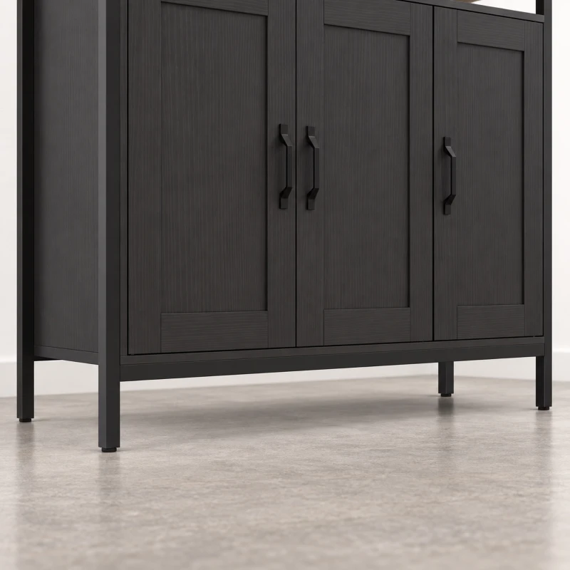 HOMCOM Industrial Kitchen Sideboard with Open Shelf, 2 Cabinets, Adjustable Shelves for Living Room, Dining Room, Black