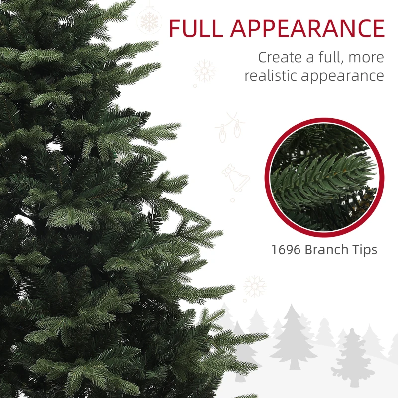 HOMCOM Kunstkerstboom 180 cm in sparrenlook met 1696 takpunten en inklapbare stalen voet, groen