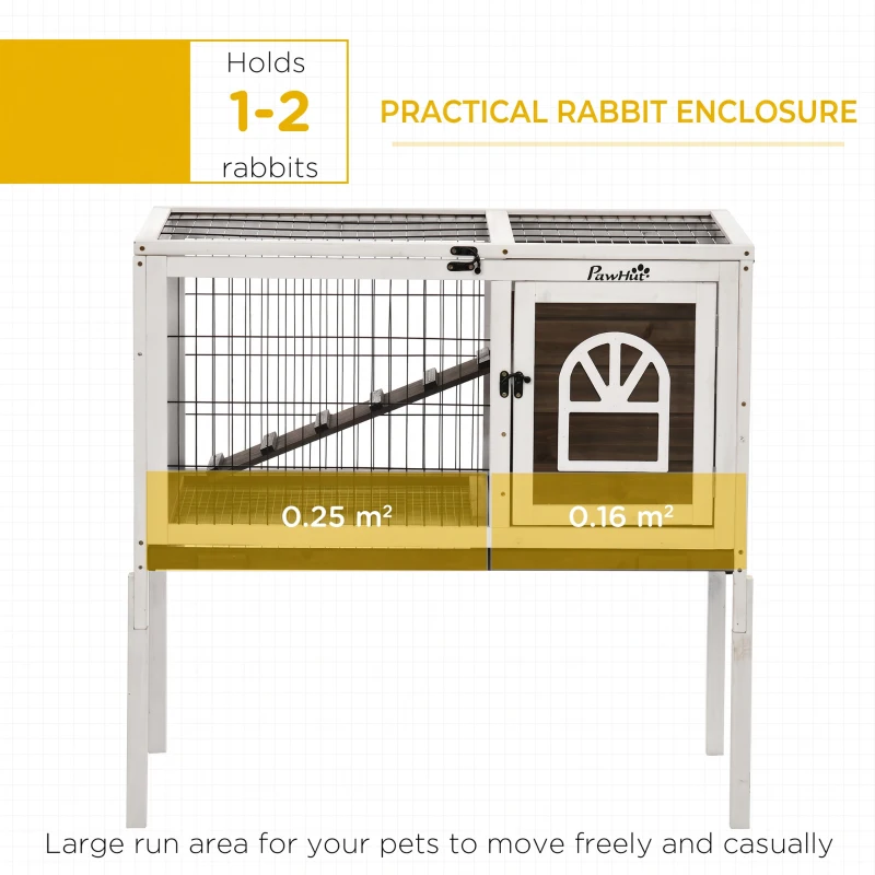 PawHut Wooden Rabbit Hutch, Guinea Pig Cage, with Removable Tray, Openable Roof