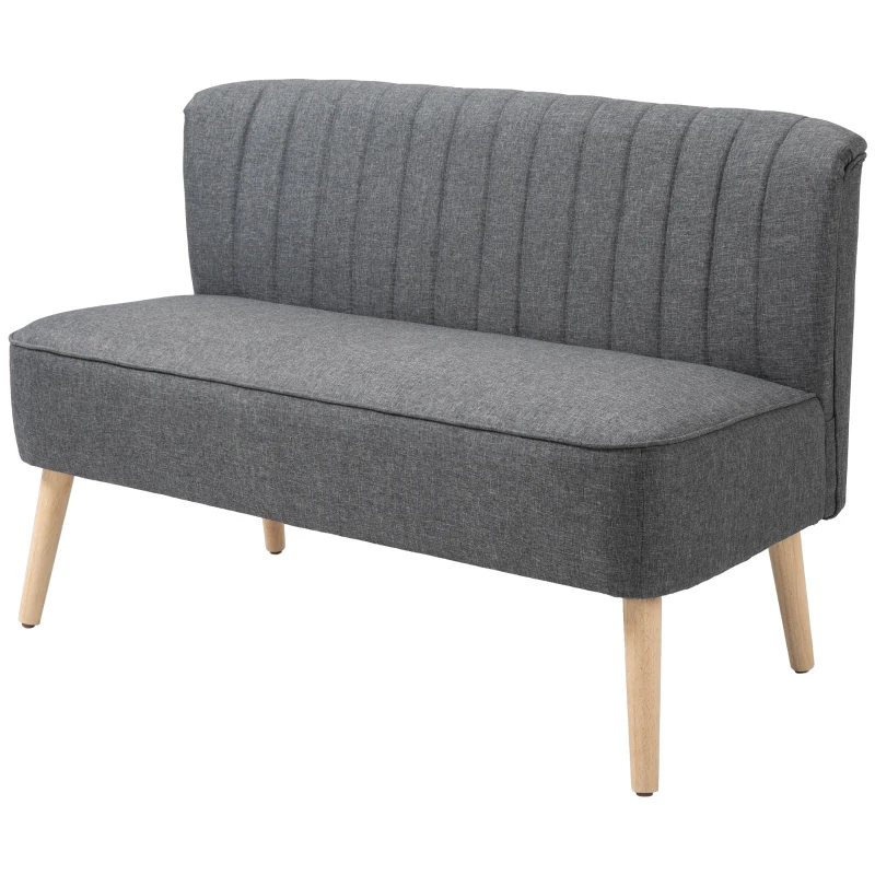 HOMCOM 2 Seater Sofa for Living Room, Modern Linen-Look Fabric Couch, Armless Loveseat Sofa Settee for Bedroom, Dark Grey