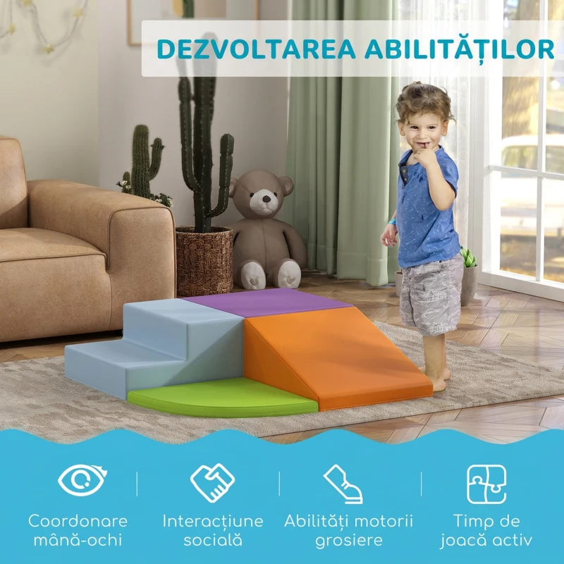 HOMCOM Set 4 Blocuri Moi pentru Copii 1-3 Ani, Spumă și Piele PU, Jucării de Cățărat, Multicolor