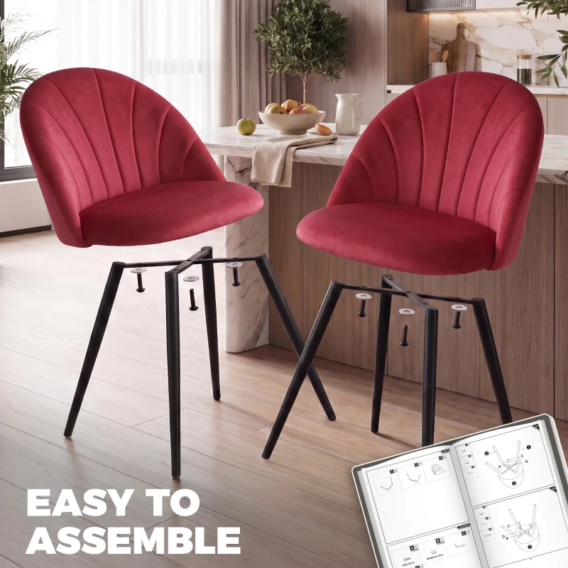 HOMCOM Lot de 2 Chaises de Salle à Manger, Chaises de Cuisine Rembourrées sans Accoudoirs, Pieds en Acier, 52x55x79cm, Bordeaux