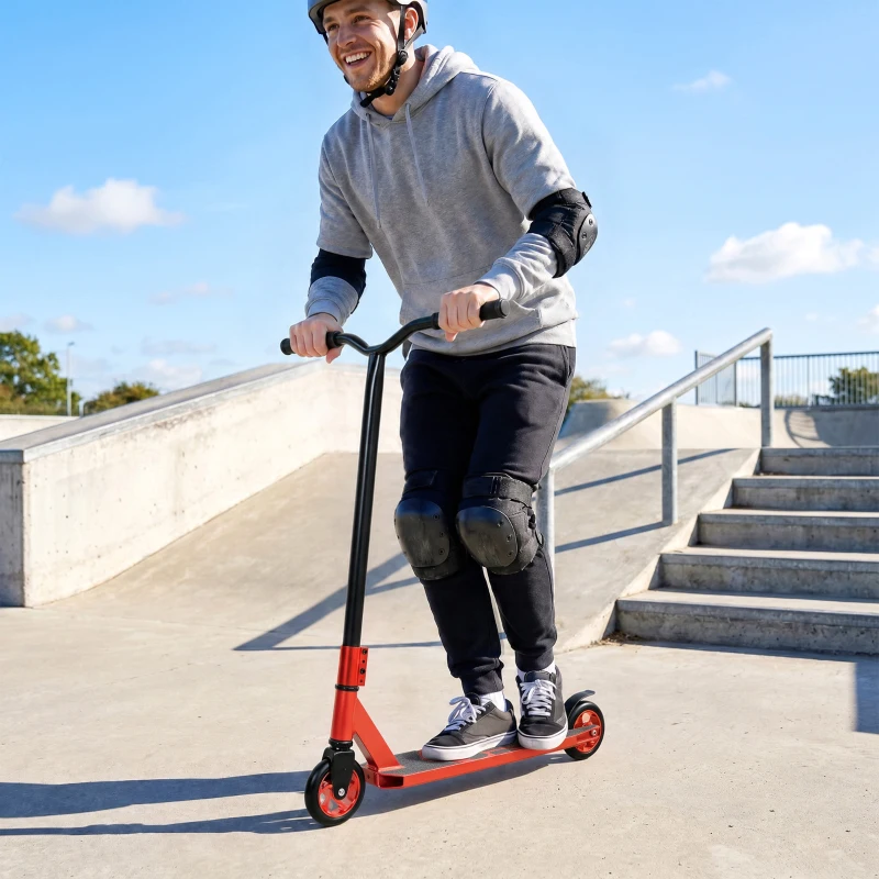SPORTNOW Scooter Acrobático para Trucos con Plataforma de Aluminio Rodamientos ABEC-7 Ruedas 110 mm Manillar 360° Rojo