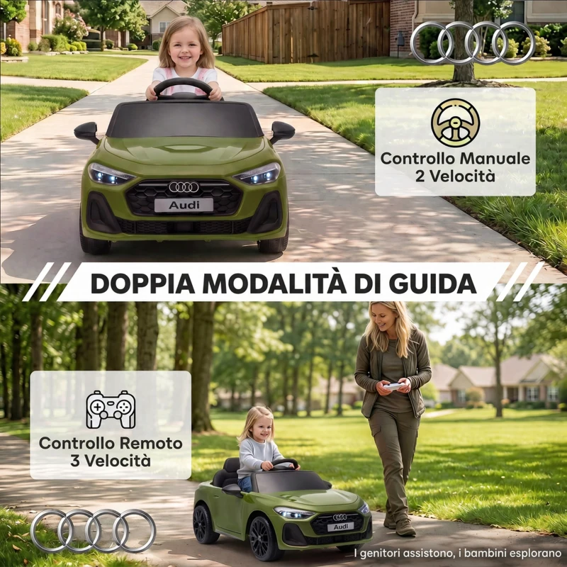 AIYAPLAY Macchina Elettrica per Bambini 12V Audi A5L con Telecomando, 2 Motori e Telecomando, Verde