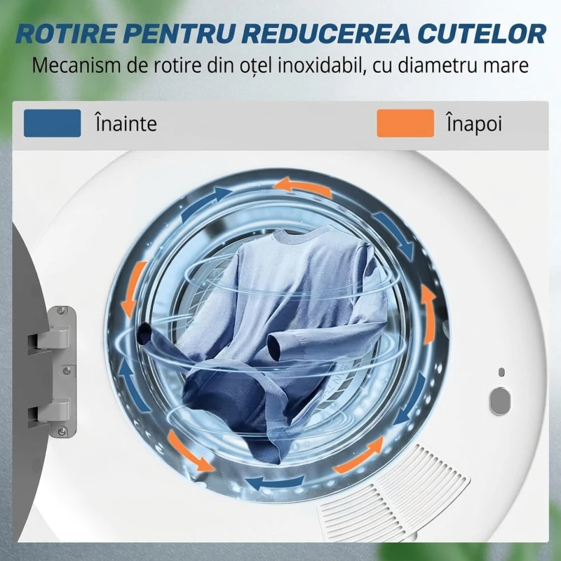HOMCOM Mini Uscător de Rufe Portabil, 4 kg, Display LED, Compact 800W, ABS,  Tambur din Oțel Inoxidabil, Alb
