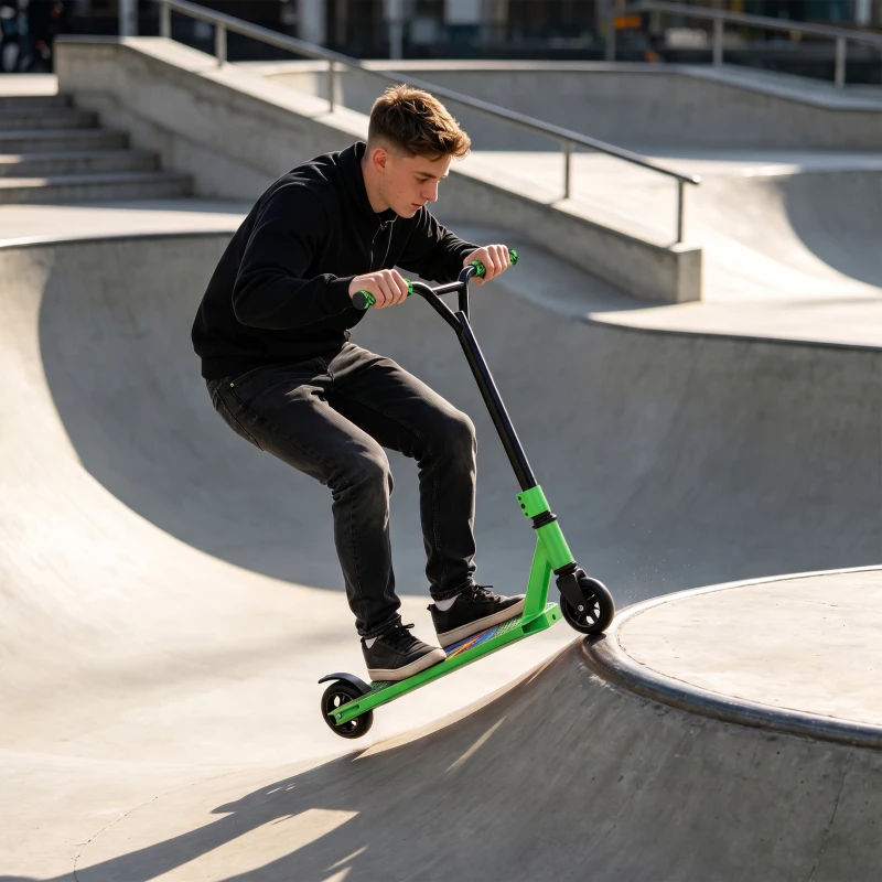 SPORTNOW Scooter Acrobático para Trucos con Plataforma de Aluminio Rodamientos ABEC-7 Ruedas 100 mm Manillar 360° Verde