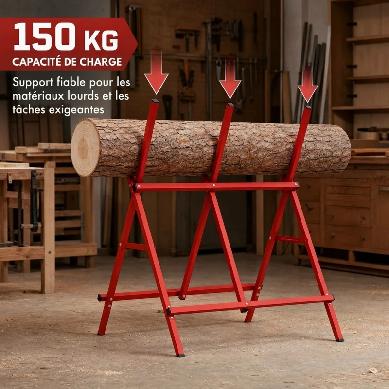 HOMCOM Tréteau Pliant Robuste en Acier, Charge 150 kg, Hauteur et Largeur Réglables, 102,5 x 71 x 101 cm, Rouge