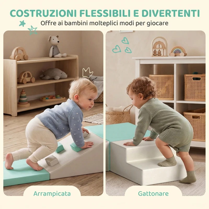 AIYAPLAY Set di 4 Costruzioni Morbide per Bambini 1-3 Anni in Pelle PU e EPE, Verde Chiaro e Beige
