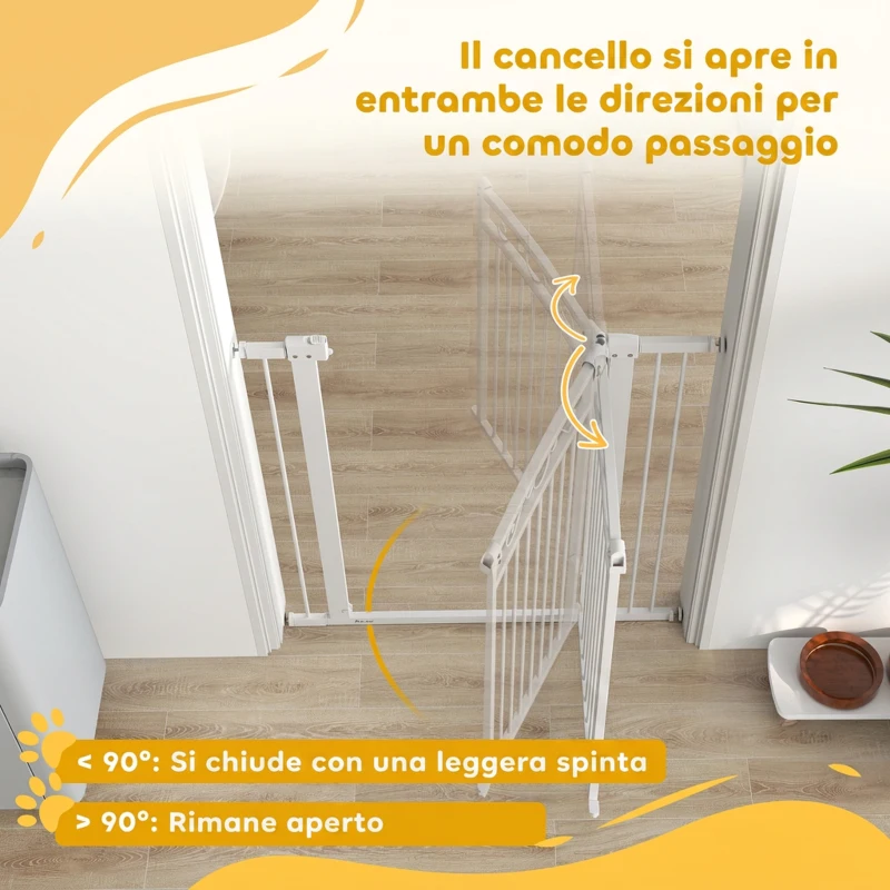 PawHut Cancelletto di Sicurezza per Cani da Interno con 2 Estensioni 76-104 cm, per Corridoio e Scale, Bianco