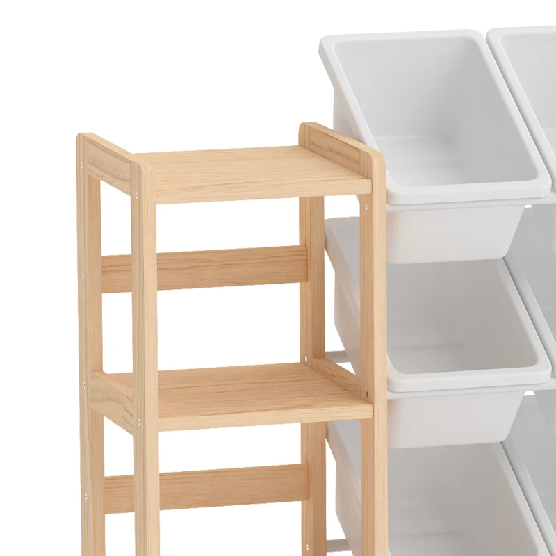 AIYAPLAY Toy Storage Organiser with 3 Shelves and 12 Bins, Wooden Toy Organiser for Playroom, Bedroom, Nursery, Natural