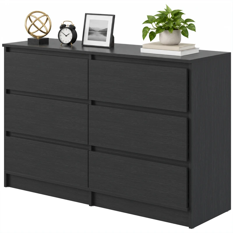 HOMCOM Commode Chambre Adulte, Chiffonnier 6 Tiroirs, Commode Vêtement, Meuble de Rangement Contemporain pour Salon, Noir