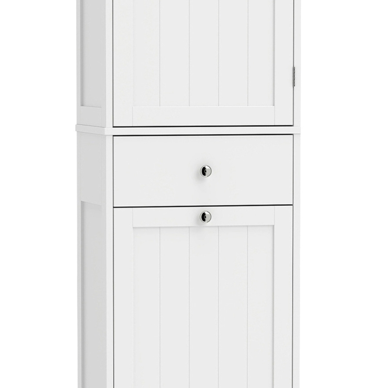 HOMCOM Smalle badkamerkast met kantelbaar wasvak, 180 cm, wit