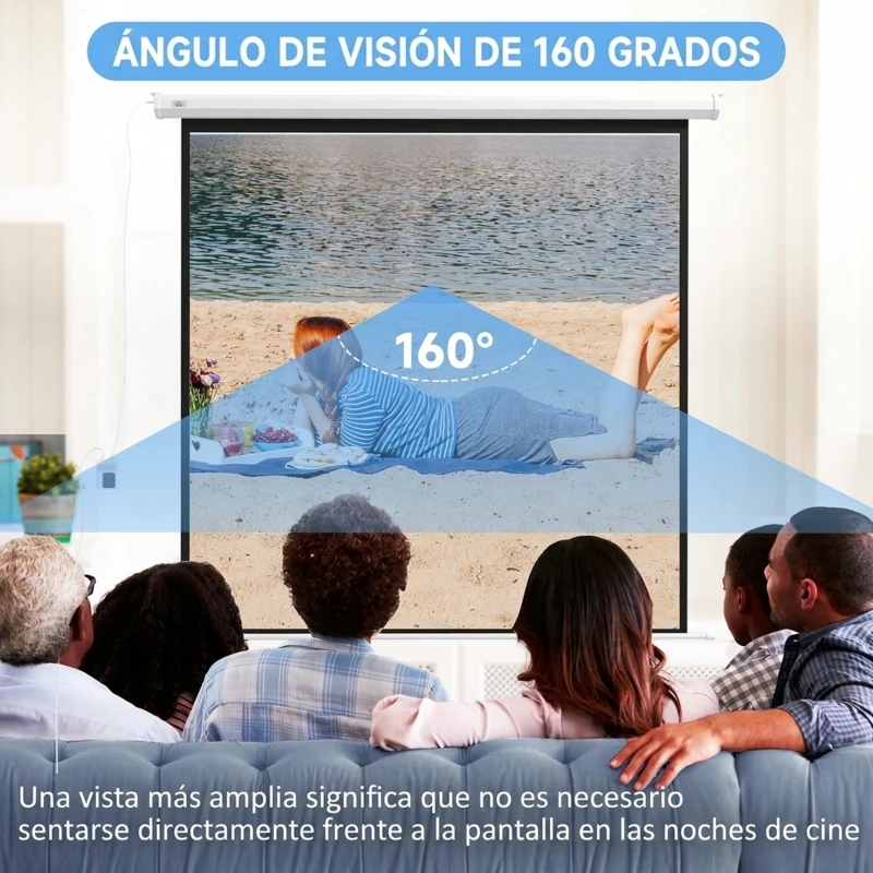 HOMCOM Pantalla de Proyector Eléctrica 96 Pulgadas Pantalla de Proyección con Control Remoto 1:1 para Interior Exterior Blanco