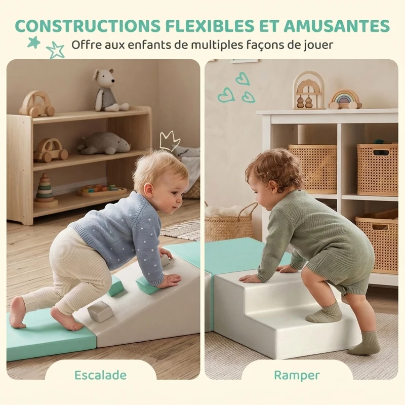 AIYAPLAY Parcours Motricité Bébé 4PCS, Motricité Bébé en Mousse EPE, Antidérapante, 1-3 Ans, 80 x 80 x 20 cm, Vert Clair