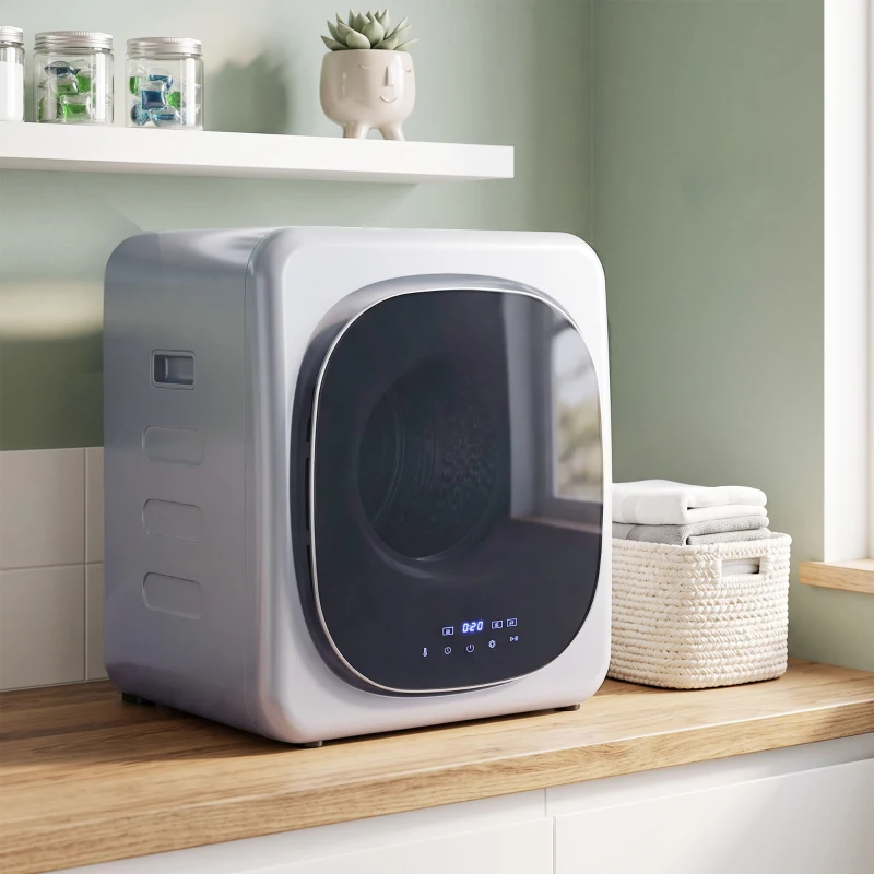 HOMCOM 2.5kg Vented Tumble Dryer with Smart Mode, 800W Compact Tumble Dryer with Stainless Steel Tub, Silver Tone