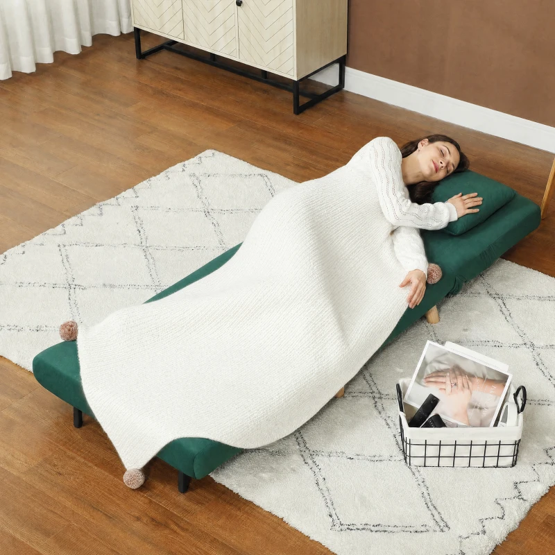 HOMCOM 3-in-1 slaapfauteuil, uitklapbare fauteuil met bedfunctie, verstelbare click-clack-rugleuning, poten van rubberhout, donkergroen