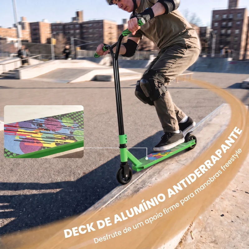 SPORTNOW Trotinete Acrobática para Truques com Plataforma em Alumínio, Rolamentos ABEC-7, Rodas 100 mm e Guiador 360°, Verde