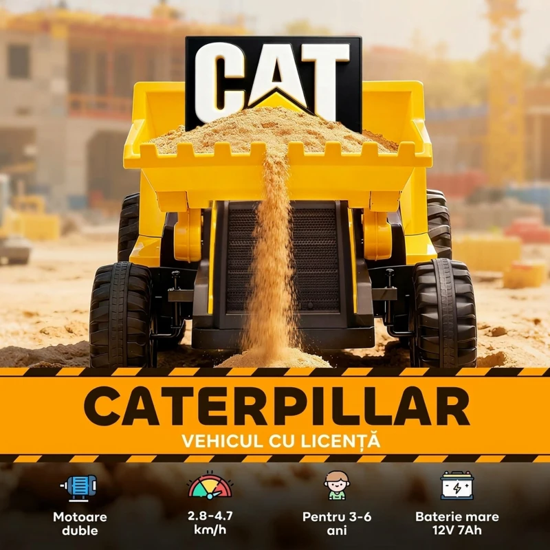 AIYAPLAY Buldozer Electric pentru Copii 3-6 Ani Marca Oficială Caterpillar 12V cu Telecomandă, Galben
