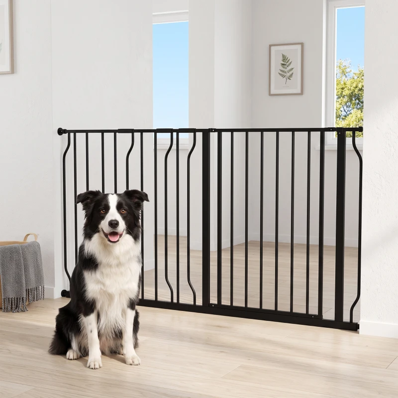 PawHut Barrera para Mascotas con 3 Extensiones Montaje a Presión Doble Bloqueo para Puerta Pasillo Escalera 75-145x76 cm Negro