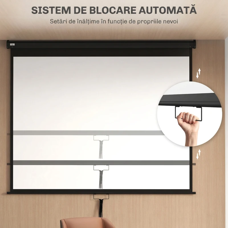 HOMCOM Ecran Proiecție 100" Reglabil cu Montare pe Tavan și Perete, Format 4:3, 203x152cm, Alb și Negru