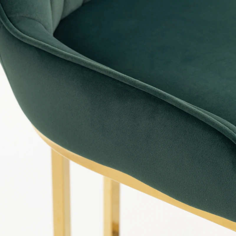 HOMCOM Bar Stools Set of 2 with Backrest, Footrest, Gold Electroplated Legs for Kitchen Island, Dining Room, Dark Green