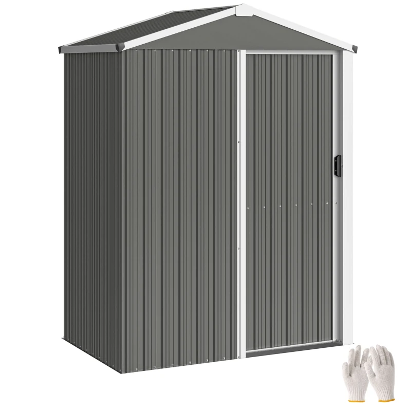 Outsunny Abri de Jardin en Métal 1,2 m², Cabane Jardin Extérieure, Porte Coulissante Verrouillable, 136x87x176cm, Gris Clair