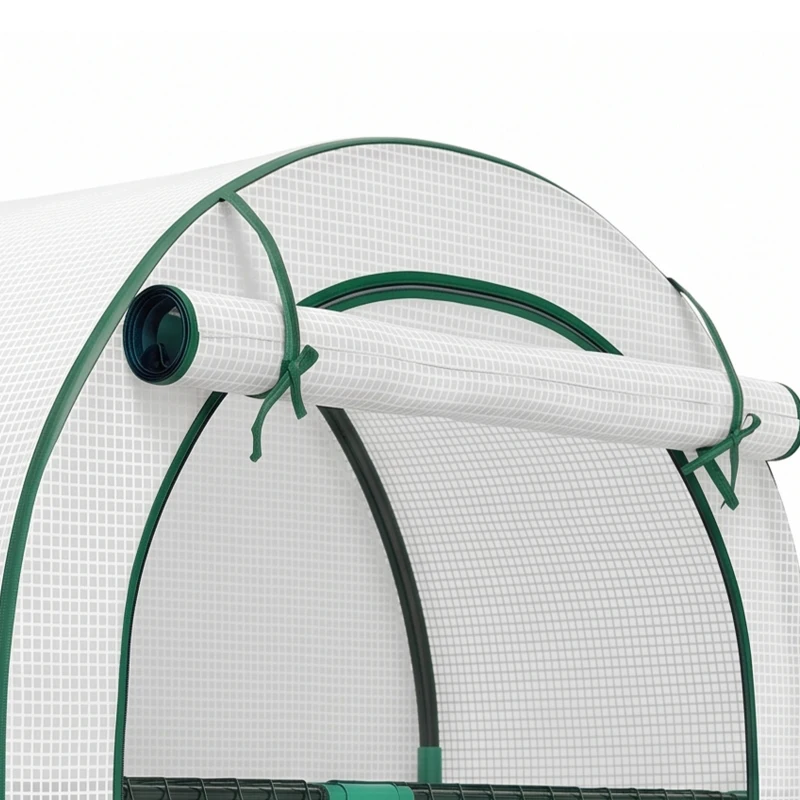 Outsunny Mini-Kas, 4-laags Kas met Kunststof Zeil, Draagbaar, met Roldeur, 100 x 45 x 160 cm, Wit