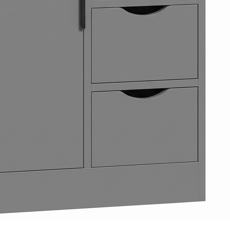 HOMCOM Meuble de salle de bain, meuble de rangement étroit avec 2 tiroirs, compartiments ouverts, 50x25x100cm, gris