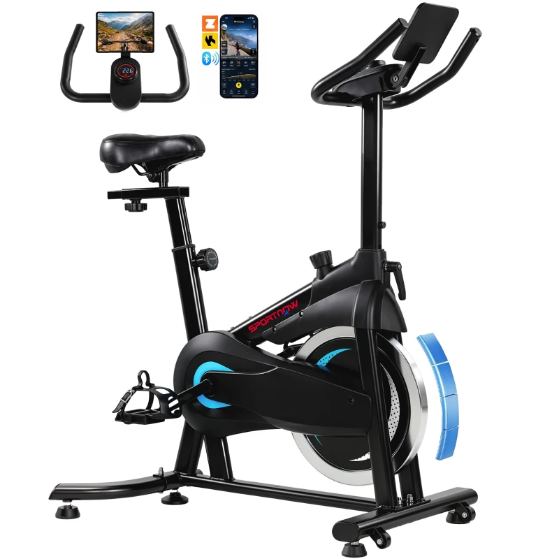 SPORTNOW Vélo d'Appartement Vélo Biking Connecté avec App Zwift et Kinomap Magnétique Silencieux Écran LCD 98 x 57 x 120 cm Noir