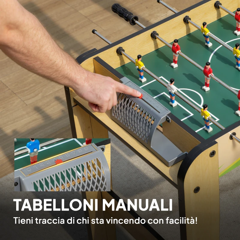 SPORTNOW Mini Calcio Balilla, Calcetto Balilla 75x66x75cm, 18 Giocatori, 2 Palline, 6 aste, Segnapunti e Maniglie Antiscivolo, Legno Naturale