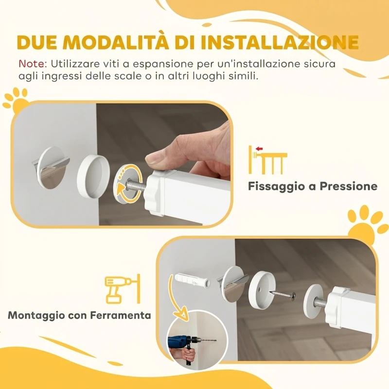 PawHut Cancelletto di Sicurezza per Cani da Interno con 2 Estensioni 76-104 cm, per Corridoio e Scale, Bianco