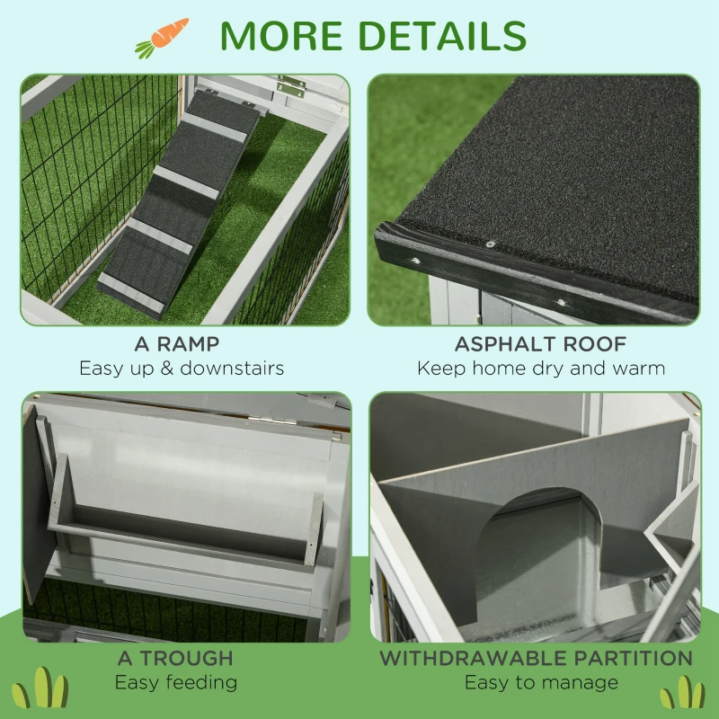 PawHut Wooden Rabbit Hutch with Outdoor Run Grey(m-7)