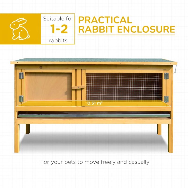 PawHut Rabbit Hutch Outdoor Guinea Pig Hutch House Small Animal Bunny Cage w/ Openable Roof, 115 x 44 x 65 cm