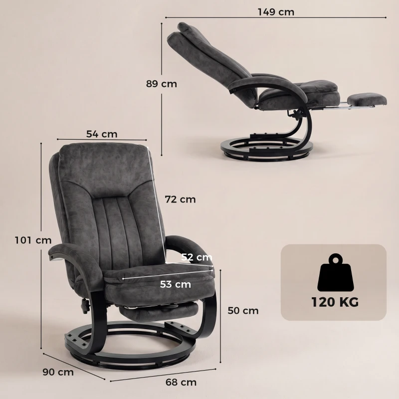 HOMCOM Swivel Recliner Chair, Velvet Recliner Armchair with Retractable Footrest, Dual-Layer Cushion, High Back, Dark Grey