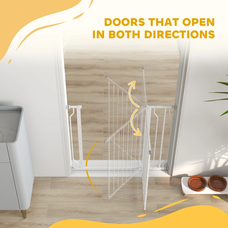 PawHut Wide Dog Safety Gate, with Door Pressure, for Doorways, Hallways, Staircases - White