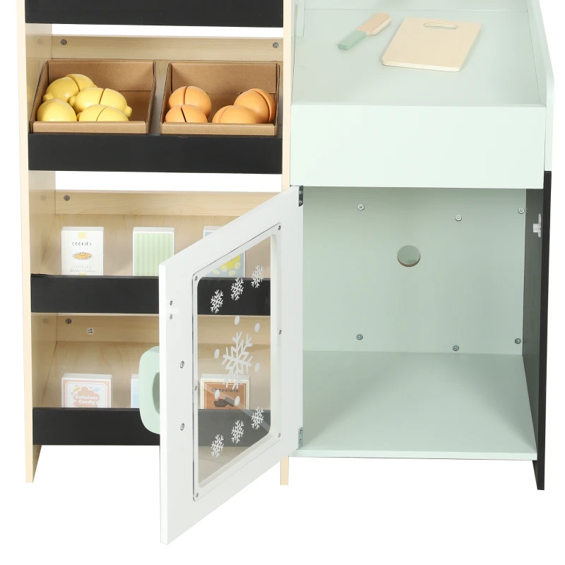 AIYAPLAY Marchande Enfants en Bois, Caisse Enregistreuse, Aliments Factices, Tableau Noir et 44 Accessoires, pour 3 à 6 Ans