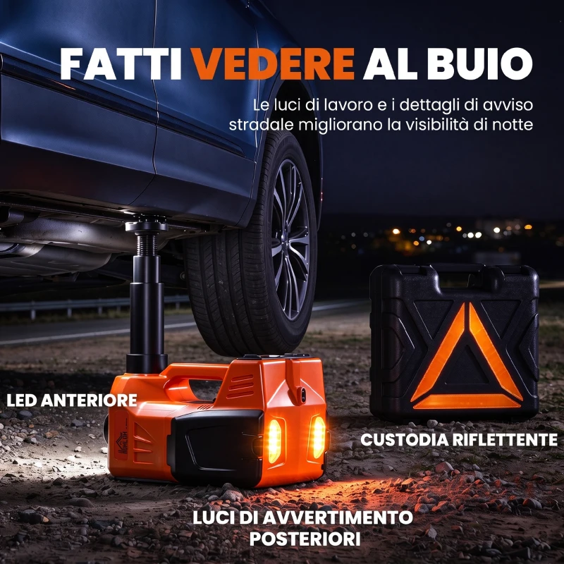 HOMCOM Kit Martinetto Elettrico Auto 5T con Chiave a Impulsi, Idraulico 143-450 mm, Arancione