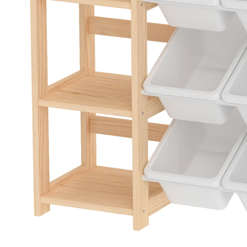 AIYAPLAY Toy Storage Organiser with 3 Shelves and 12 Bins, Wooden Toy Organiser for Playroom, Bedroom, Nursery, Natural