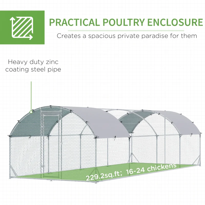 PawHut Walk In Chicken Run Galvanised Chicken Coop Hen Poultry House Cage Pet Playpen Garden with Water-Resist Covers