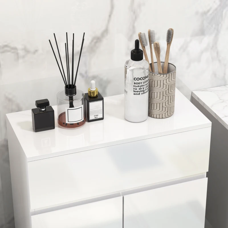 kleankin Mobile Bagno Lucido, Mobiletto Bagno Salvaspazio con Cassetto e Ripiano Regolabile, 60x30x80cm, Bianco