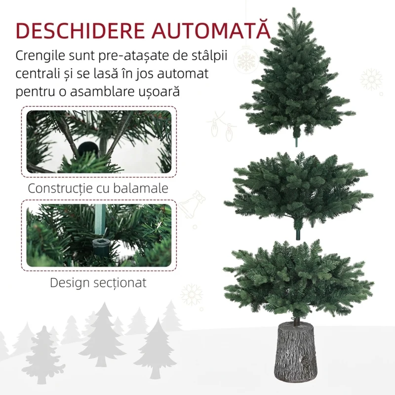 HOMCOM Brad de Crăciun artificial de 150 cm realist, cu 994 de ramuri și bază din rășină, verde