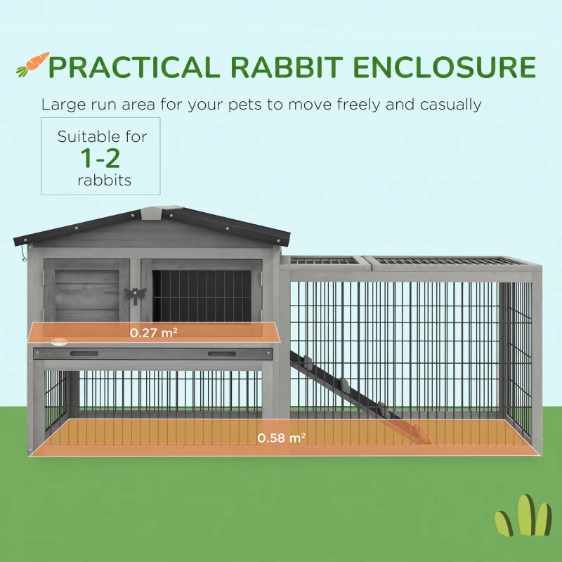 PawHut Wooden Rabbit Hutch with Outdoor Run Grey(m-4)