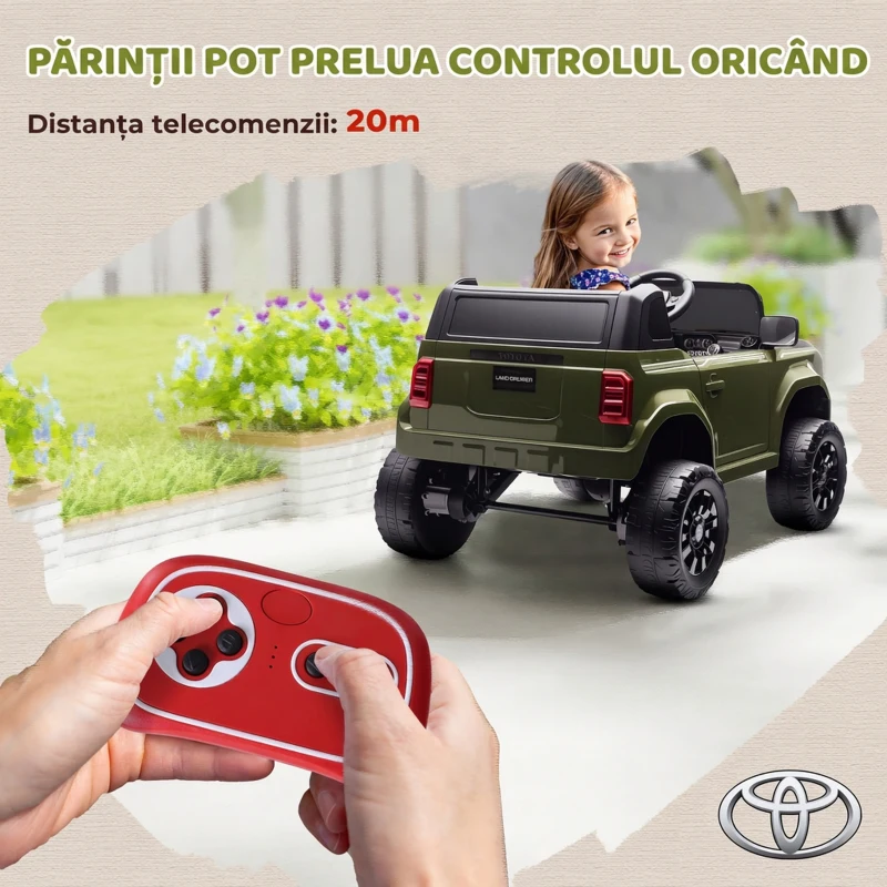 AIYAPLAY Mașină Electrică pentru Copii TOYOTA Land Cruiser 12V cu Telecomandă, Vârsta 3-8 Ani, Verde