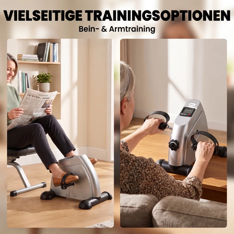 HOMCOM Mini Heimtrainer Arm-und Beintrainer Pedaltrainer für Senioren mit LCD-Display verstellbarer Widerstand Fitnessbike Hometrainer für Zuhause Heim Büro 35 x 40 x 31 cm Silber