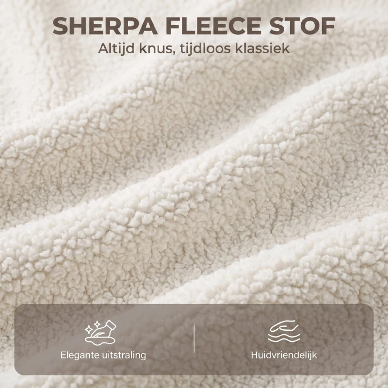 HOMCOM Bureaustoel van Sherpa-fleece, draaistoel met 360° draaifunctie, kantelfunctie, in hoogte verstelbaar, met PU-wielen, crèmewit