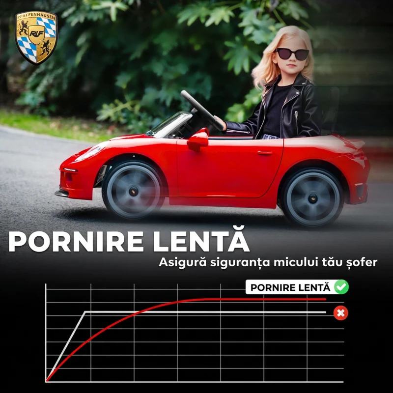 AIYAPLAY Mașină pentru Copii 3-5 Ani cu Licență Oficială RUF GT, Telecomandă, Centură de Siguranță și Muzică, Roșu